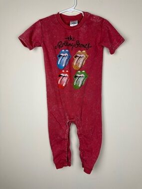 The Rolling Stones Red Kids Footie Romper with Multicolor Tongues